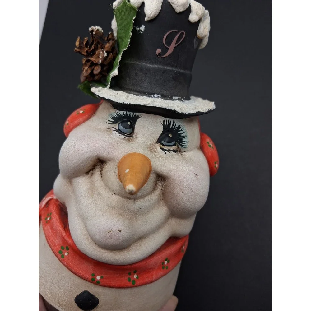 Vintage Snowman Glass Candy Jar Bank Christmas Decor Hand Painted